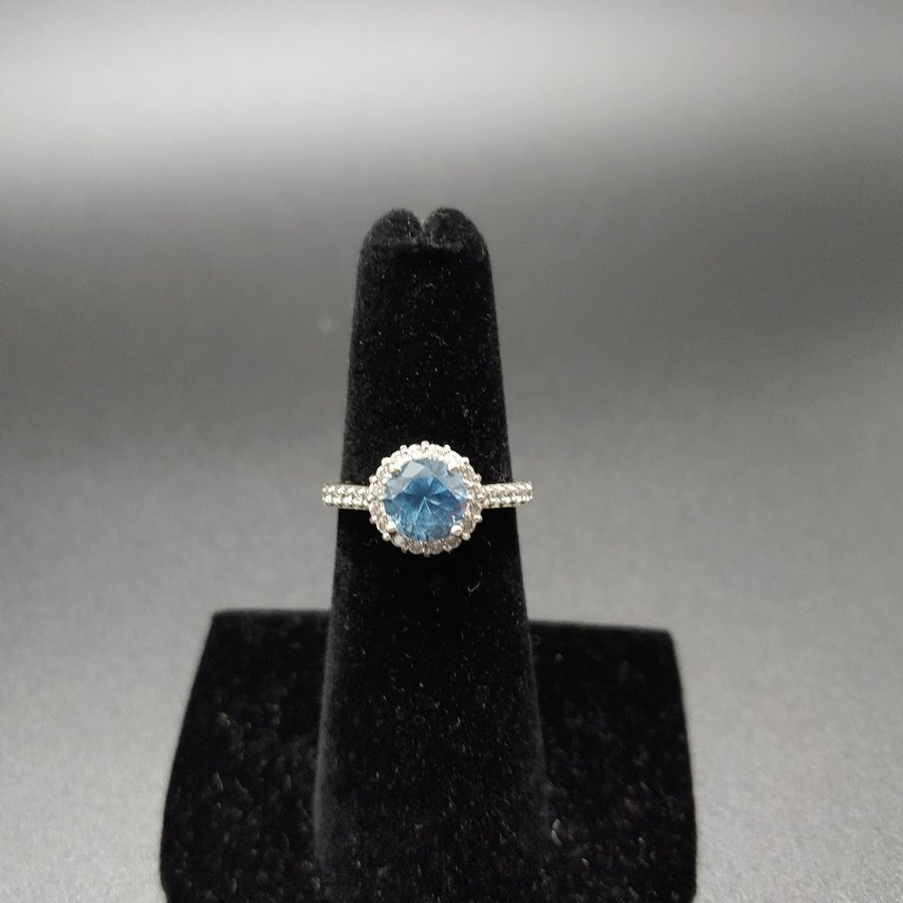 Blue and White CZ Halo Ring